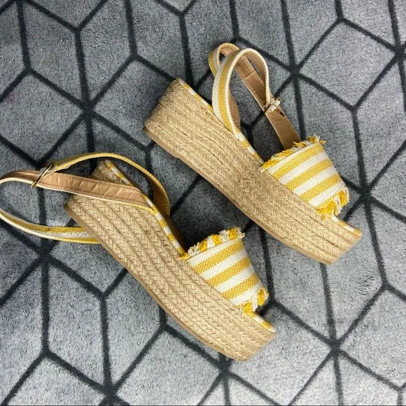 Qupid Yellow Striped Platform Boho Espadrilles - Picture 3 of 5